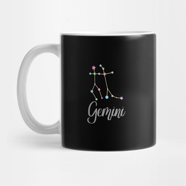 Gemini Zodiac Constellation in Pastels - Black by Kelly Gigi